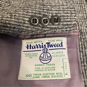 Vintage Harris Tweed Sport Coat Mens 44S Grey Blue Wool Retro Blazer Jacket